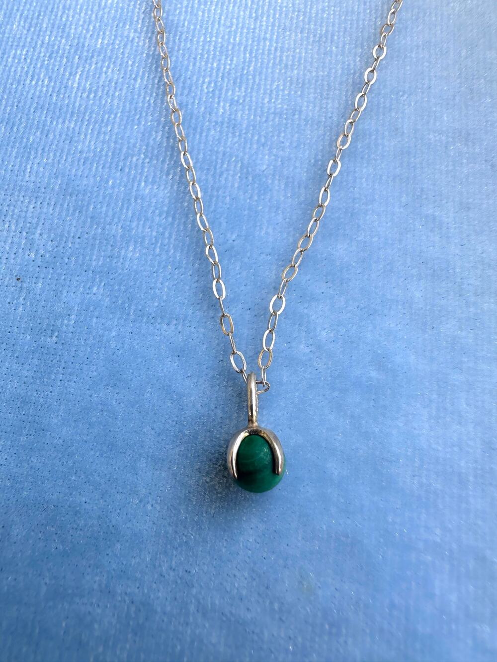 Dainty Green Glass Sphere Pendant Necklace Real 925 Sterling Silver Minimalist